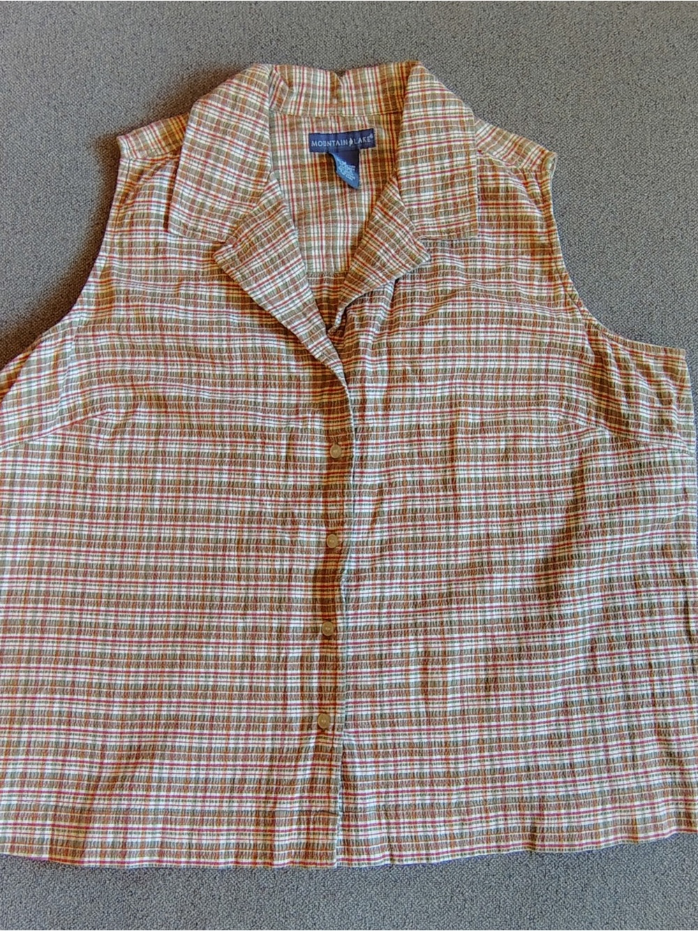Vtg 90s Mountain Lake Seersucker Plaid Sleeveless Top Women M Granola Girl